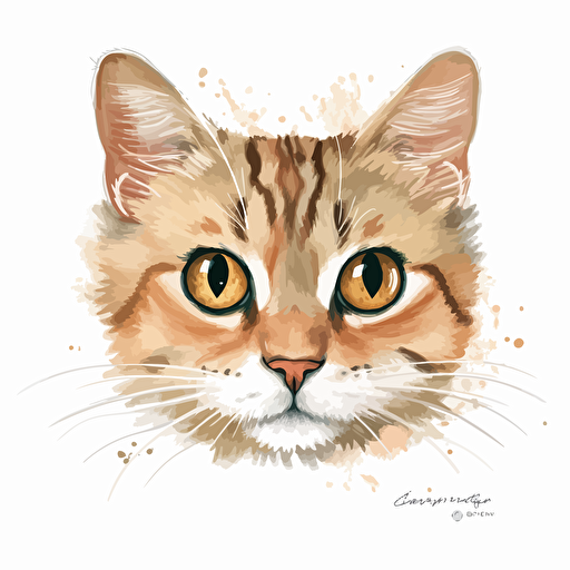White background, color Pencil sketch by Leng Junm, head, big eyes, vector of a cute happy,Abyssinian::2, cat::2, smile,