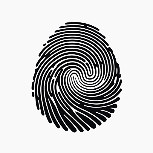 a retro geometric iconic logo of a computerized fingerprint, black vector on white background.