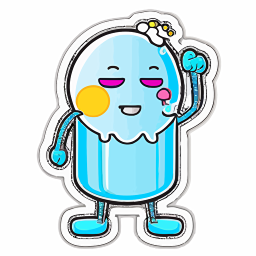 sticker, Happy Colorful Mr. Freeze, kawaii, contour, vector, white background
