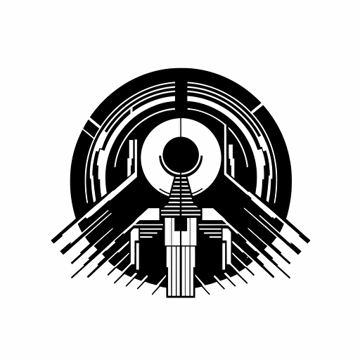 retro,abstract,futuristic iconic logo of a techno party , black vector, white background
