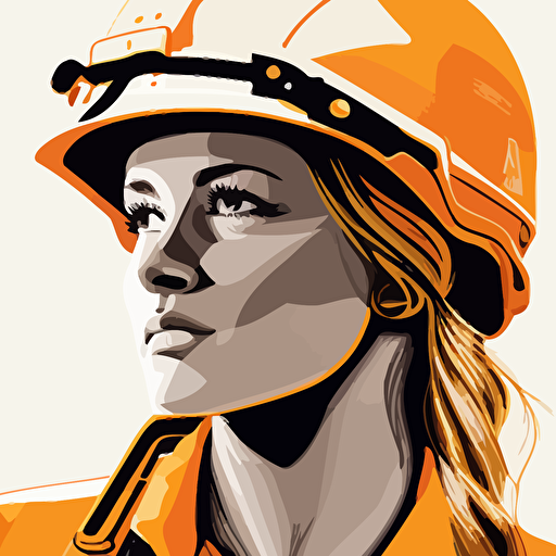 a vector style female gold miner with white hardhat and orange workwear
