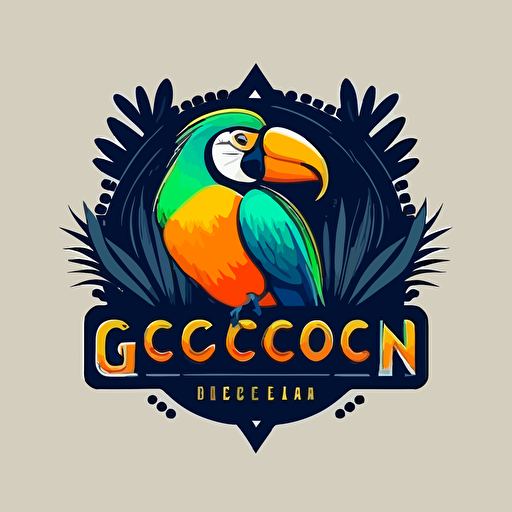 busca un logo monocromático de un color en formato vectorial 2D con un guacamayo que sea icónico, representativo, fácil de recordar y reconocer. El diseño debe tener líneas gruesas, detalles precisos en el pico, ojos y plumas, y ser apropiado para serigrafía, bordados y otros productos promocionales. Además, puede incluir elementos decorativos como hojas, ramas y flores en una cantidad limitada para mantener la simplicidad y claridad del diseño, en fondo blanco.