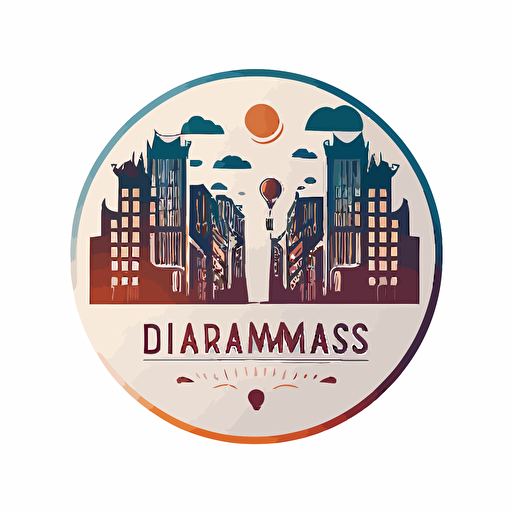 simple flat "downtown dreamscapes" logo, white background, vector style