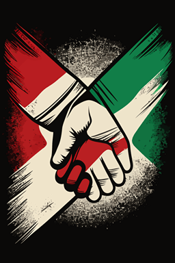 Hand in hand, unity, solidarity, hands, shaking hands, Palestinian flag, vector illustration