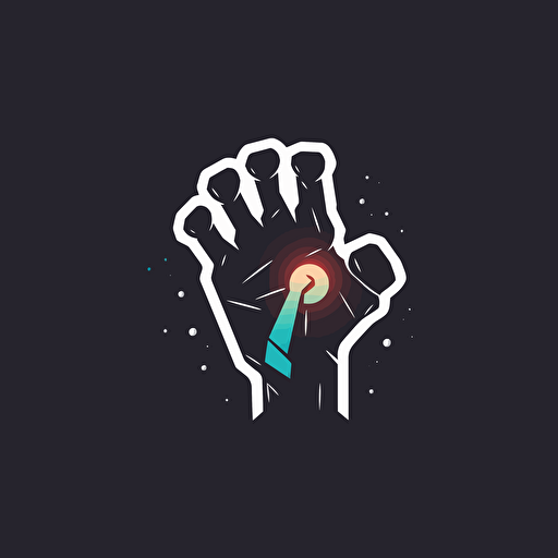 A simple and clear Corporate logo for a Robotics company, showing a robotic fist projecting light into the universe, Vector image