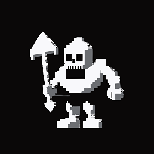 16bit executioner, white on black background, no shading, 2D, vector, 3:4