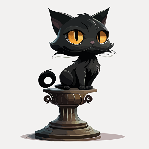 cartoon female black cat sitting on a pedestal, white background, vector, high definition