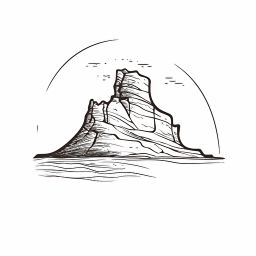single line minimalist illustrative art logo vector fine drawing high detail artist ink drawing rugged cliffs ocean landscape pictogram