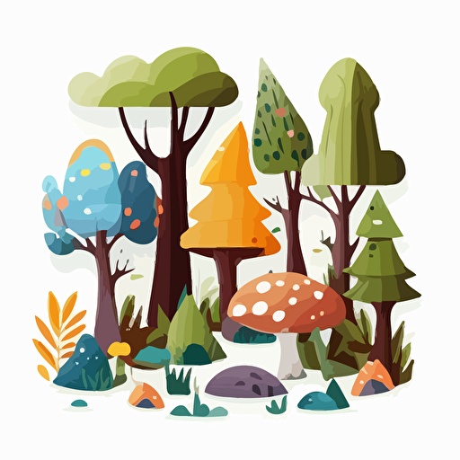 cartoon forest, sticker, vector, white background