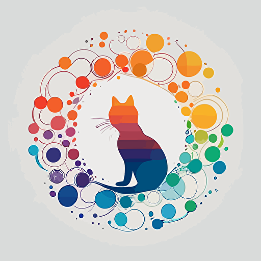 cat logo created out of 13 circles. Generate a cat illustration using exactly 13 intersecting circles. Minimal Vector logo made only from circular shapes.