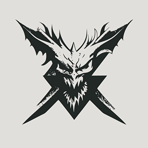 flat vector logo of an X with fron dragon head, hybrid, simple minimal