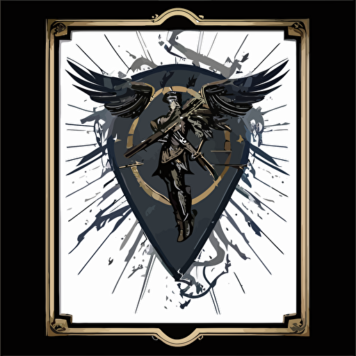 military chevron, Archangel Gabriel as frame, lightning on his shield, minimalizm, vector