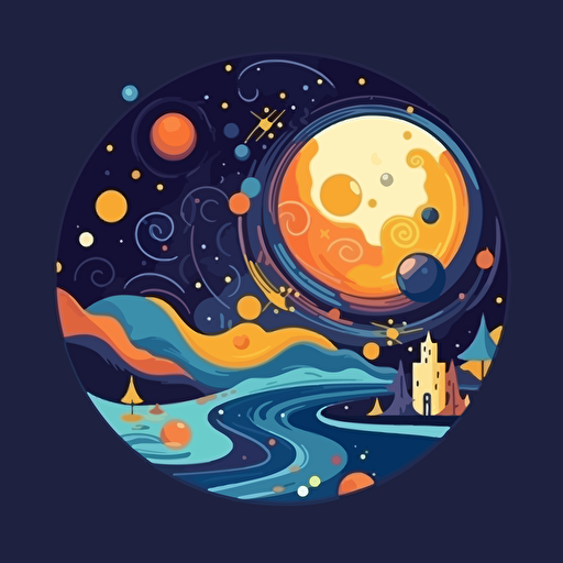 creativity splash in vector art, night sky, cartoon style