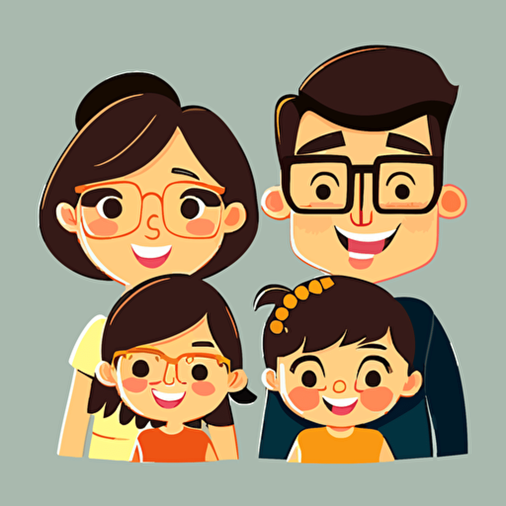 family of 4, smiling, vector