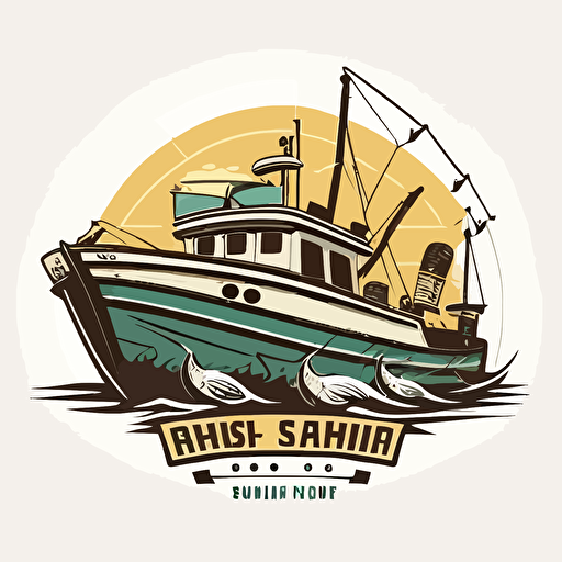 fishing ship logo, simple vector, front
