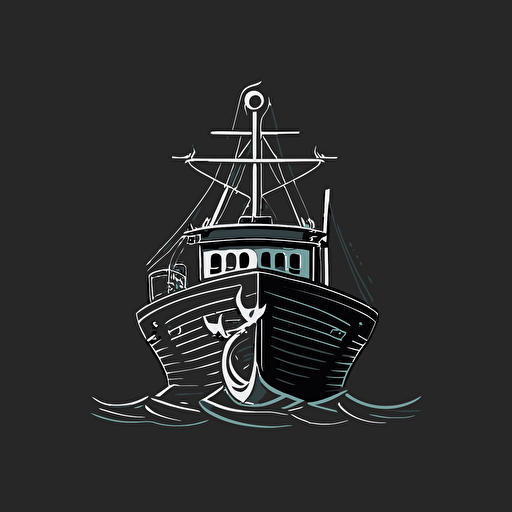 simple minimalistic logo fishing ship and anchor, facing front, vector design