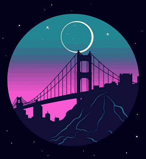 a aat is seen in the middle of a circle, in the style of dark navy and violet, simplistic vector art, collecting and modes of display, the san francisco renaissance., silhouettes in space, light magenta and teal, award winning