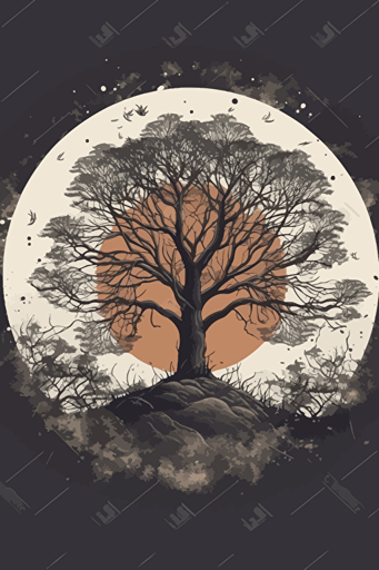 A single tree in the center, abstract vector art, inside a circle