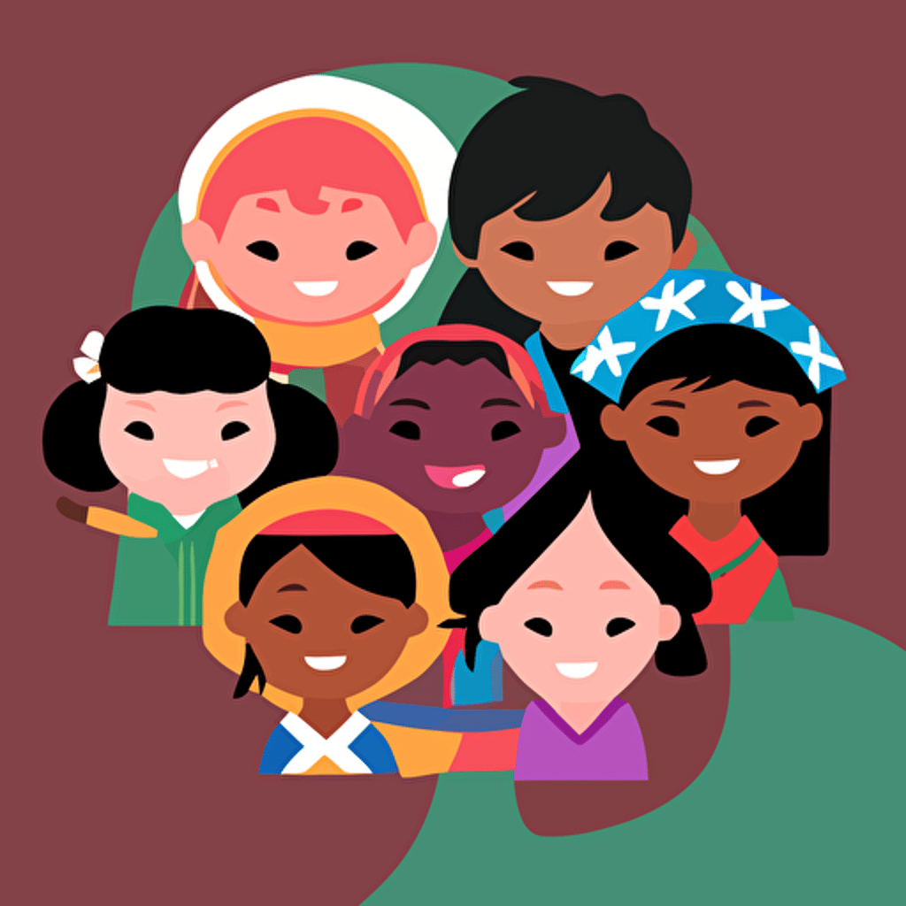 a vector logo showing 5 children of multiple races and cultures giving each support
