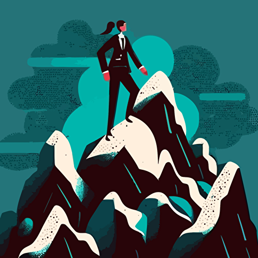 women in business suit climbing mountain top, vector illustration