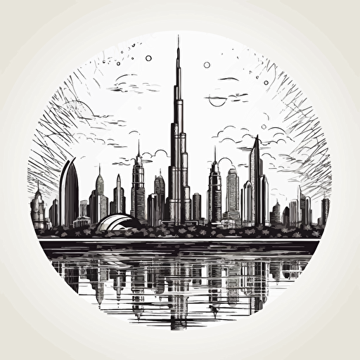 burj khalifa, line illustration, blackand white, vector, rounded shapes,