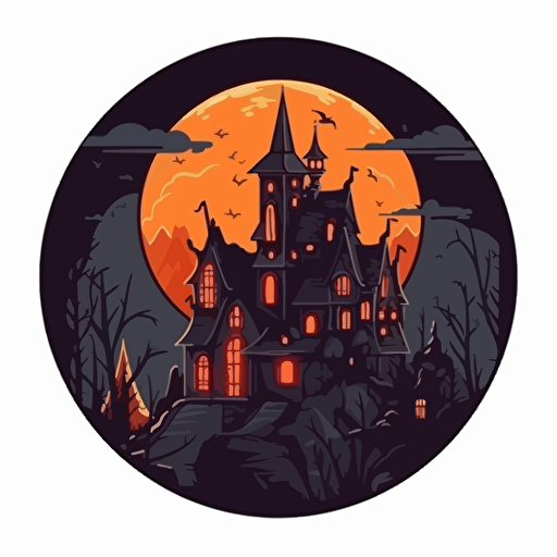Dracula's Castle at night, Saturday Morning Cartoon logo Style, Sticker, Vector