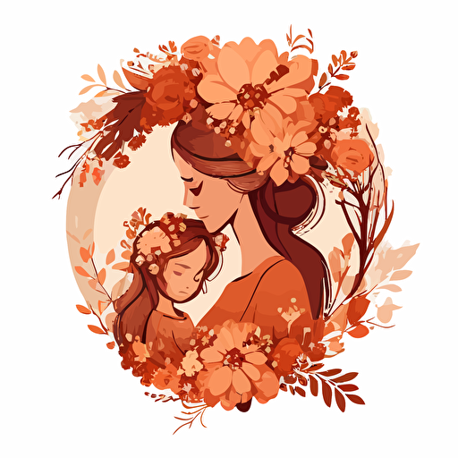 vector, mother days, warm colors, mother and daughter, florals, clipart