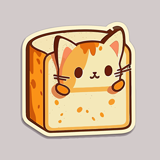 Very cute cat in form of a square bread pixar style, 2d flat design, vector, cut sticker