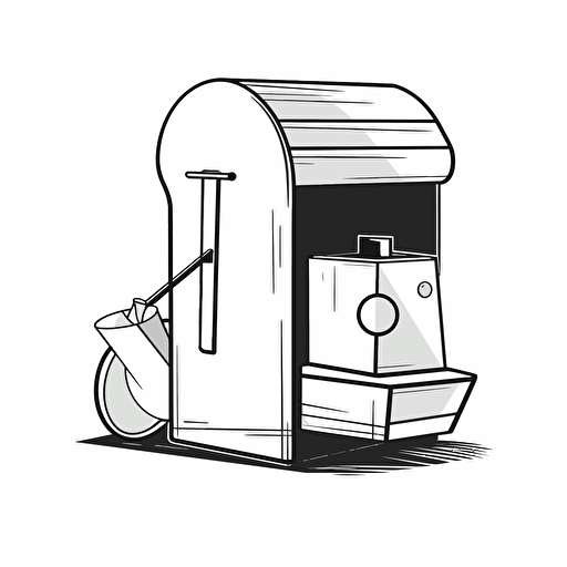 mailbox letter carrier coffee bag vector illustratio ilustraço, in the style of drawing machines, barbara hepworth, asymmetrical forms, ellsworth kelly, absence of color, sleek, high-contrast shading