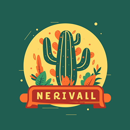 Flat vector logo for sustainable Mexican restaurant El Nopal Verde, featuring cactus silhouette, vibrant colors, traditional elements