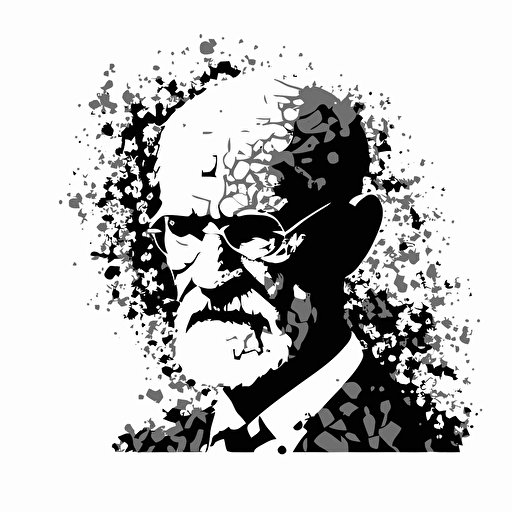 sigmund freud black and white vector style, white background