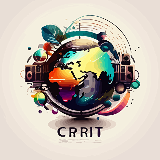 vector art logo with globe, electronics, audio, tech
