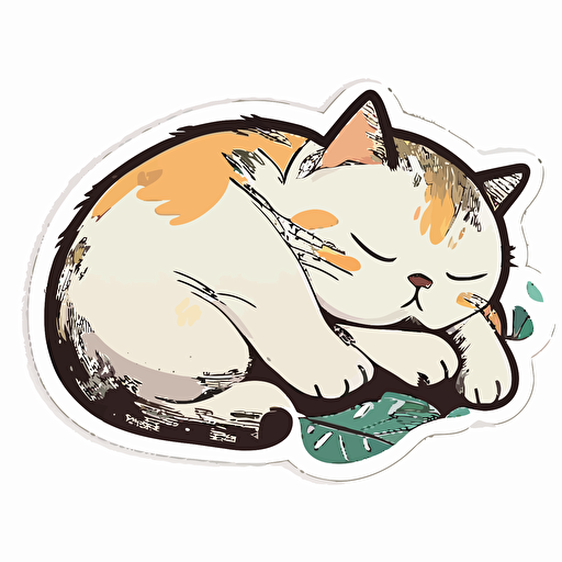 sticker, cute, sleepy cat, liu yi artist style, vector, contour, white background