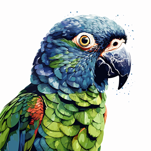 Pionus bird looking straight in the camera, white bg, vector