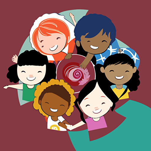 a vector logo showing 5 children of multiple races and cultures giving each support