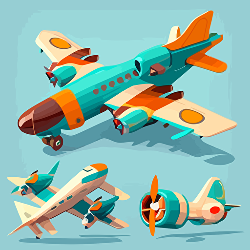 airplane, multiple angles, vector, cartoon
