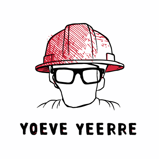 sketched, unfinished blueprint vector logo of a red hard hat on a simple white background. logo includes the text "You're Covered." Eye-Level Shot