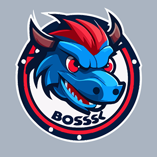 Logo for Bosco company, blue grey red, Circular tyre burning rubber blue flame, warthog, side shot, cartoon eyes, friendly but focused, wry smile, vector logo, vector art, emblem, simple, cartoon, 2d