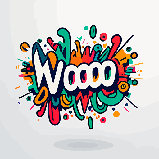 Logo text "woohoo", doodles style, vector, vivid color, only 3 colors, minimal, in white background, GenZ taste,