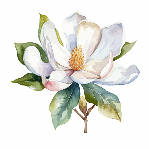 watercolor vector illustration boho magnolia flower sticker white background