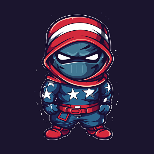 vector illustration of a cartoon-style ninja. his clothing is colored in the stars and stripes of the american flag.