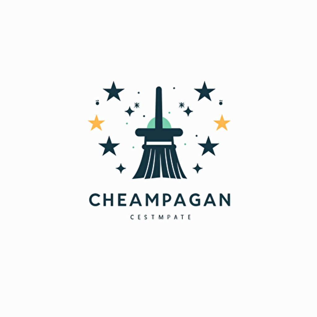 logo, cleaning company, vector, simple, minimalist, modern, white background, broom, stars