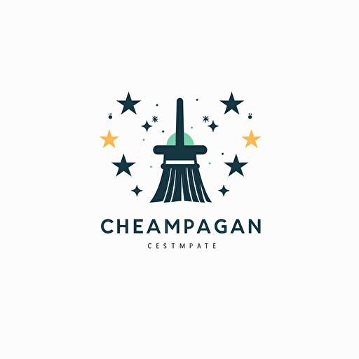 logo, cleaning company, vector, simple, minimalist, modern, white background, broom, stars