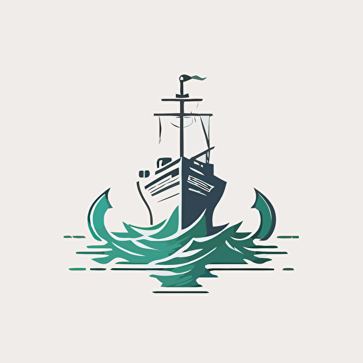 ultra simple minimalistic logo fishing ship and anchor, facing front, vector design