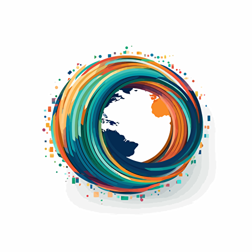 a logo of an earth made of ribbons and data points, simple, design, modern, vector