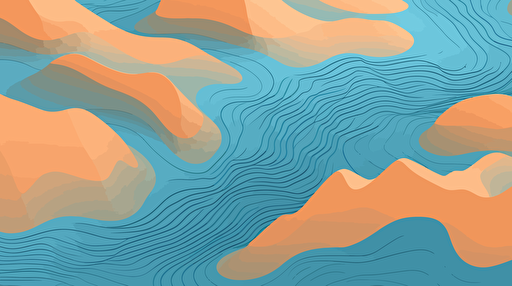 isometric vector of river waves, firewatch style, close-up, on a light blue to orange gradient background
