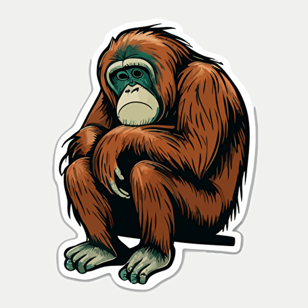 Orangutan, Sticker, Cute, Pastel, Digital Art, Contour, Vector, White Background, Detailed