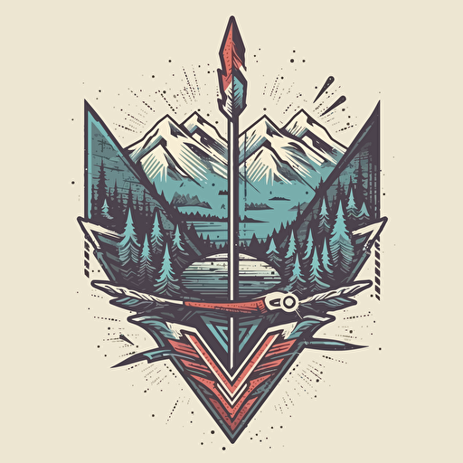 stylized arrow logo for a video production company. Highly detailed arrow. Cherokee native American's influence . scene of the east Tennessee smoky mountains inside the arrow. flat image. vector.