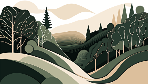 forest green and beige landscape, Abstract Minimalist art, vector, contour