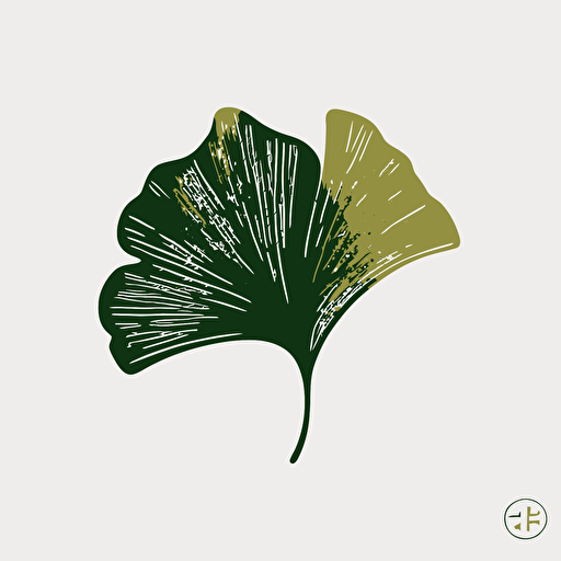 vector logo of a ginkgo leaf, dark green mono-color, white background, no text, minimalist